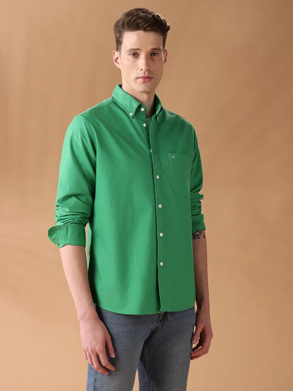 Green Regular Fit Solid Casual Shirt for Men (MAELO)