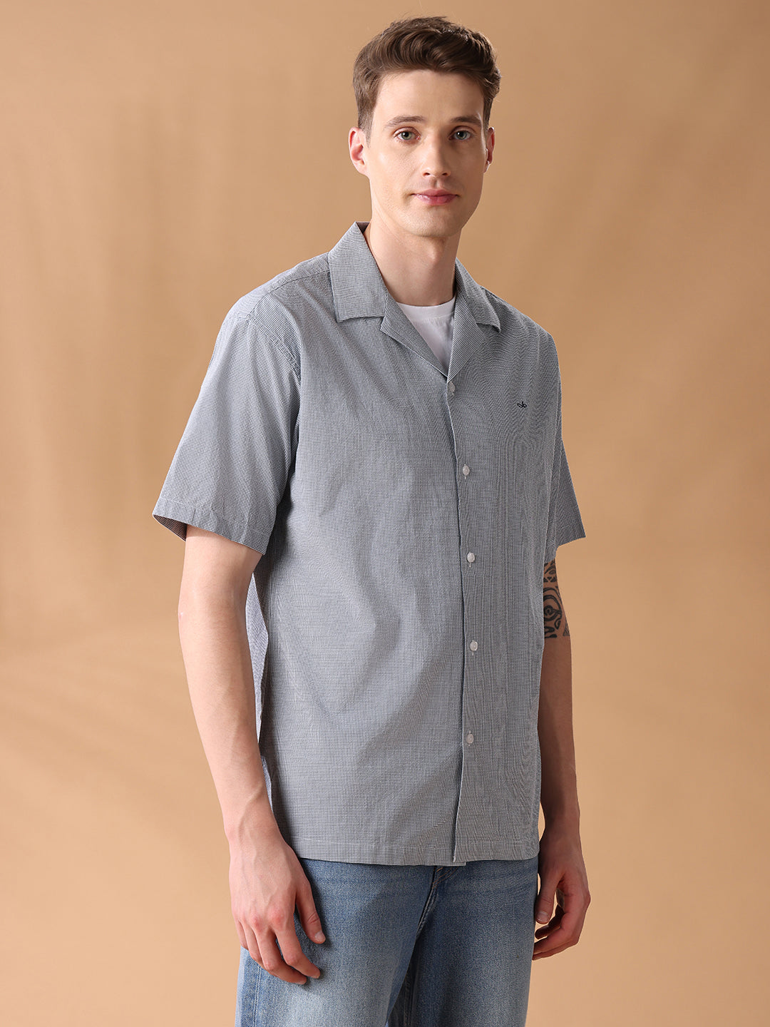 Grey Regular Fit Checked Casual Shirt for Men (LEONO)