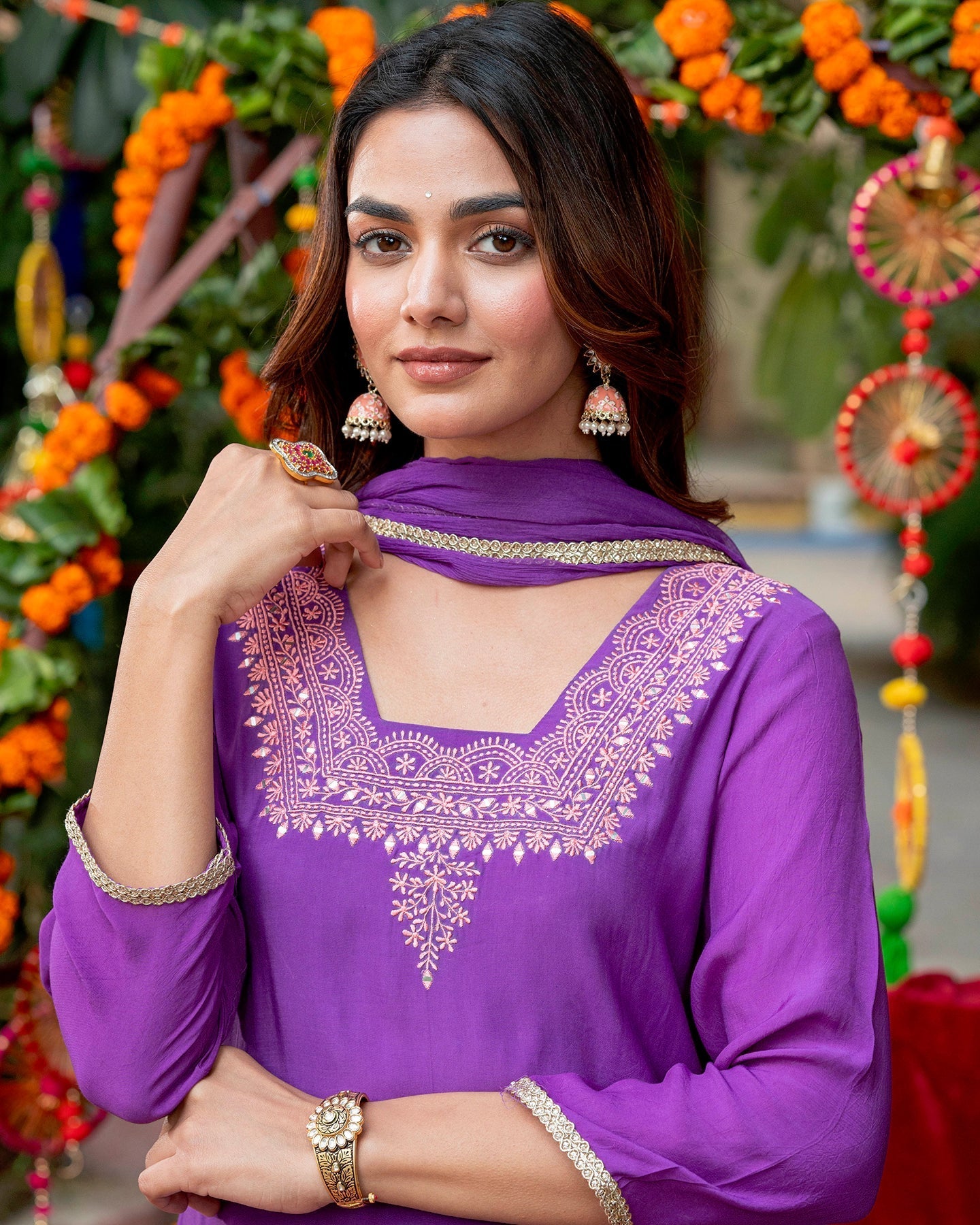 Purple Muslin Suit Set