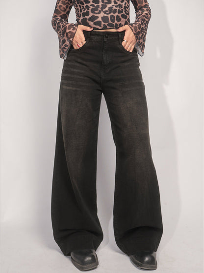 Starry Black Tinted Wide Leg Jeans
