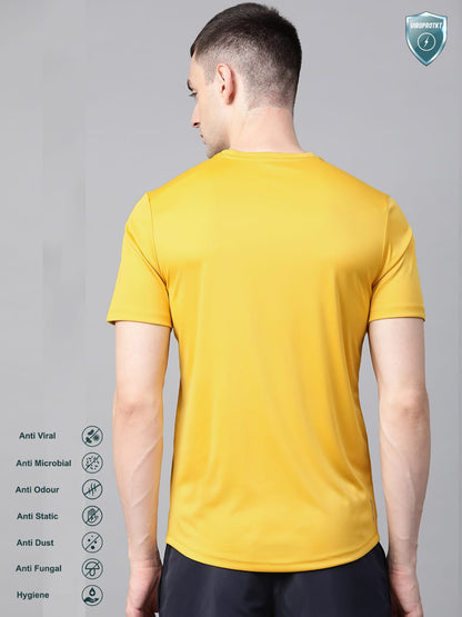 Alcis Men Yellow Solid Slim Fit Round Neck VIROPROTKT T-shirt