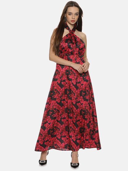Buy Halter Neck Maxi Dress For Women In Red