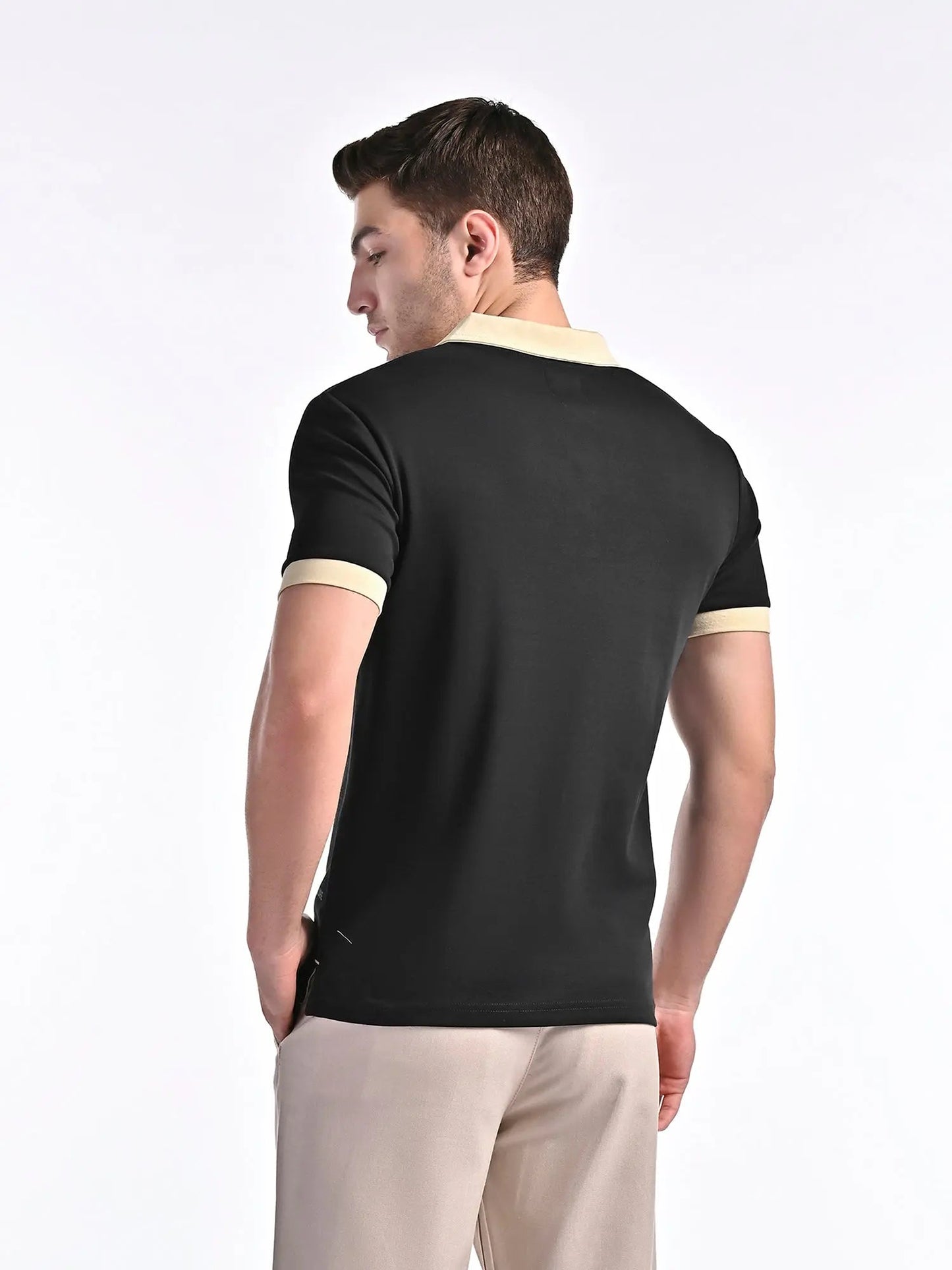 Men's Smooth-Touch Contrast Gloss Black Polo Vellure