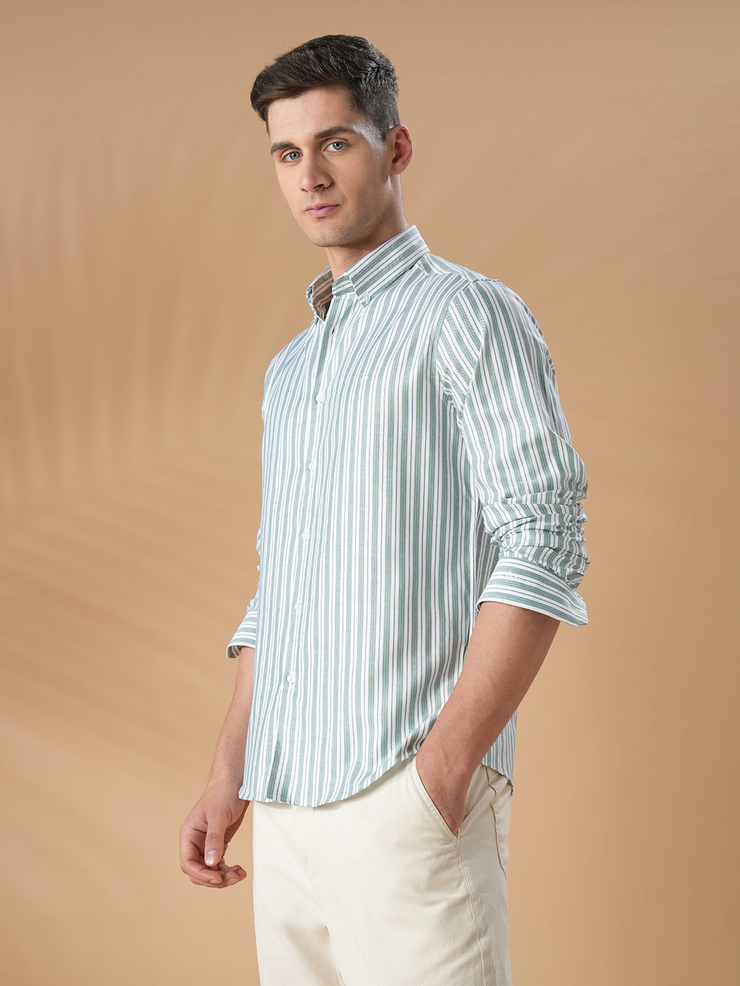 Green Regular Fit Formal Cotton Shirt for men (CORTE)