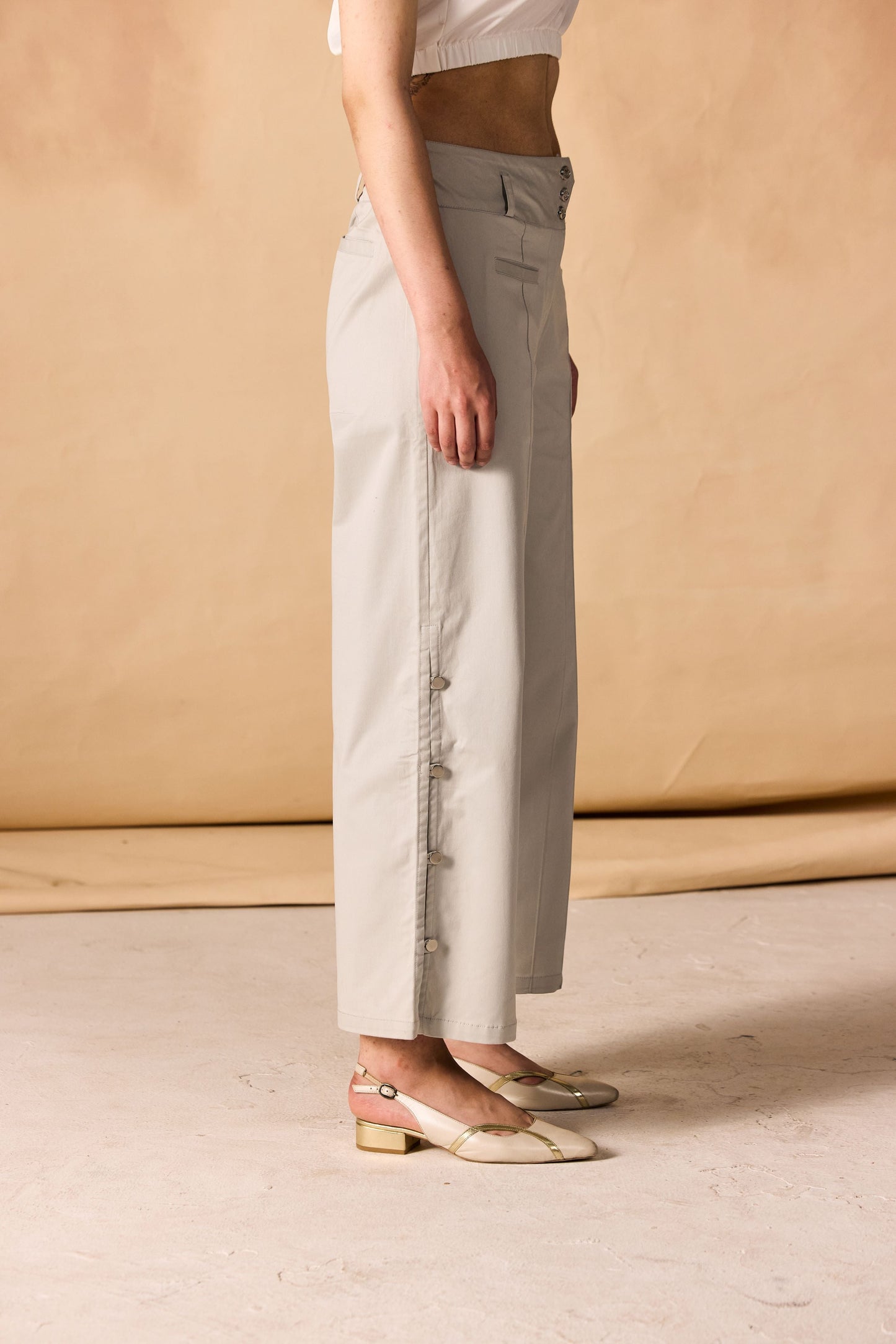 High Banded Waist Wide Leg Pants