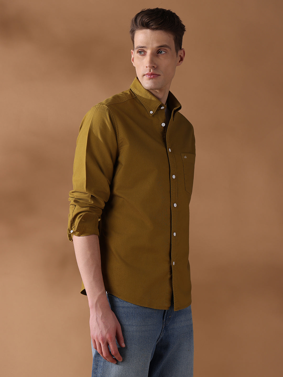 Mustard Regular Fit Solid Casual Shirt for Men (AUREO)
