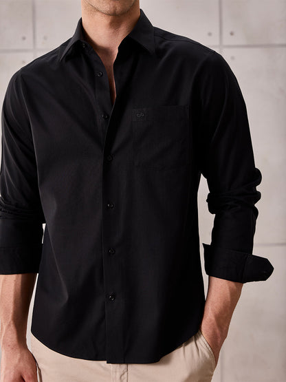 Black Regular Fit Solid Formal Cotton Non-Iron Shirt for Men (NOPIE)
