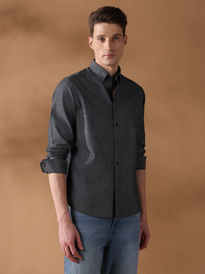 Black Regular Fit Solid Casual Shirt for Men (LELIA)