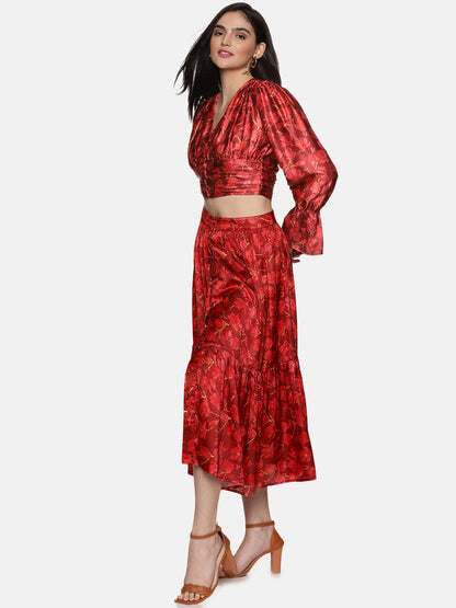 Buy V-Neck Co-Ord Set For Women In Maroon