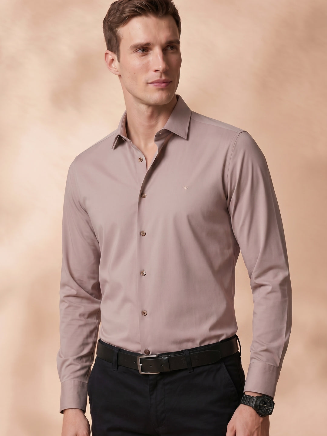 Slim Fit Beige Other Solid Formal Shirt for Men (TOMBG)