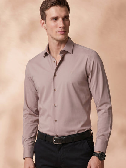 Slim Fit Beige Other Solid Formal Shirt for Men (TOMBG)