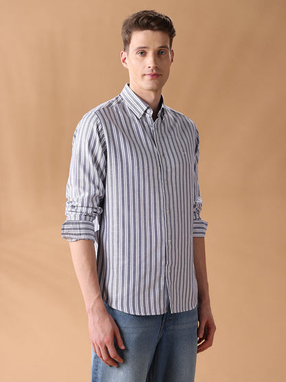 Blue Regular Fit Striped Casual Shirt for Men (COSMO)