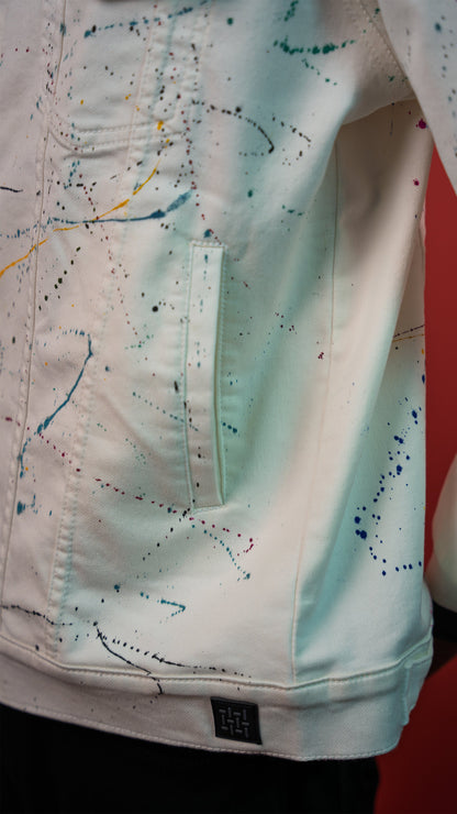 White Painted Denim Men'S Jacket Rustlines