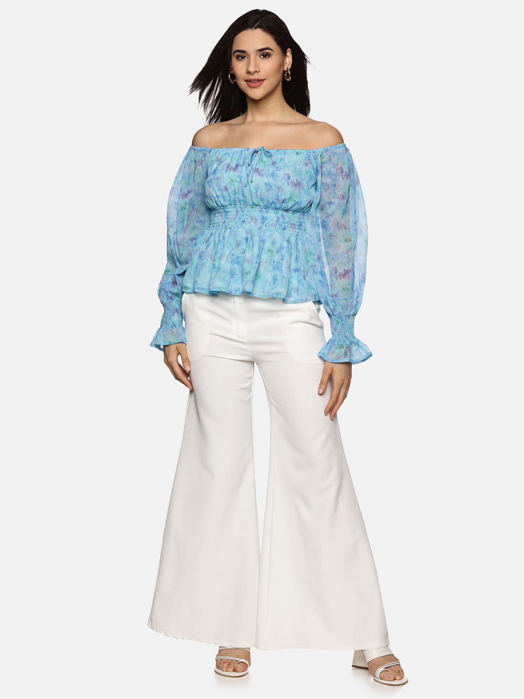 Buy Full Sleeve Peplum Top For Women In Blue