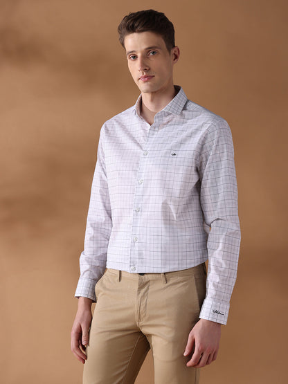 White Regular Fit Checked Formal Shirt for Men (CINDA)