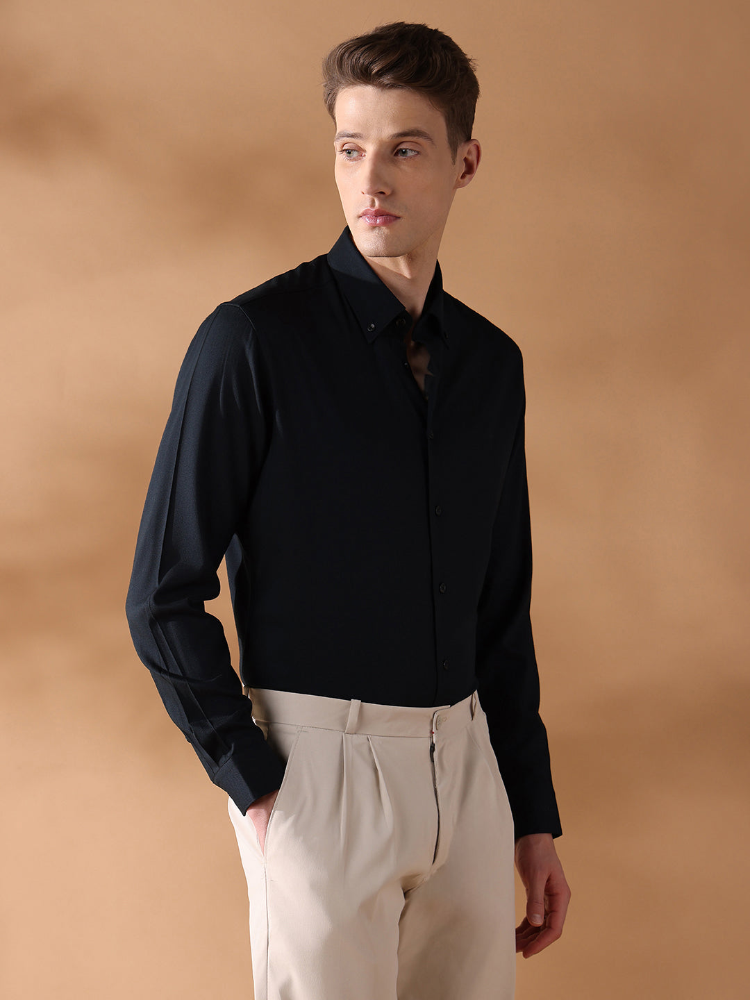 Black Regular Fit Solid Formal Shirt for Men (CROCE)