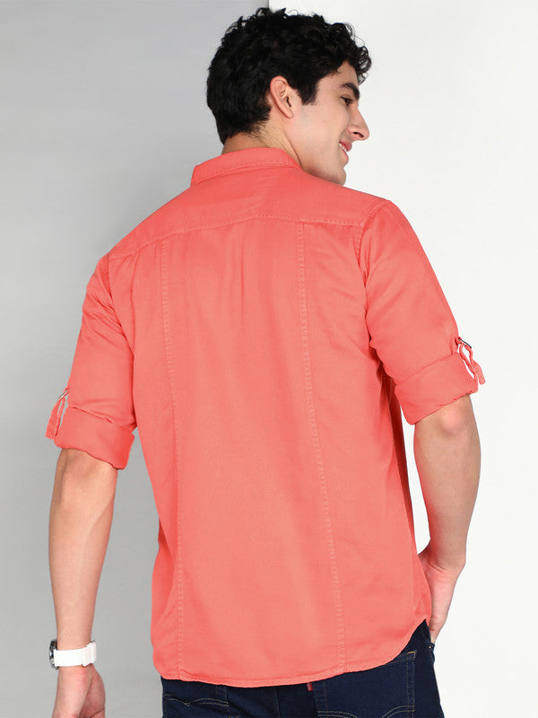 Kuons Avenue Men's Spicy Pink Cotton Twill Casual Shirt