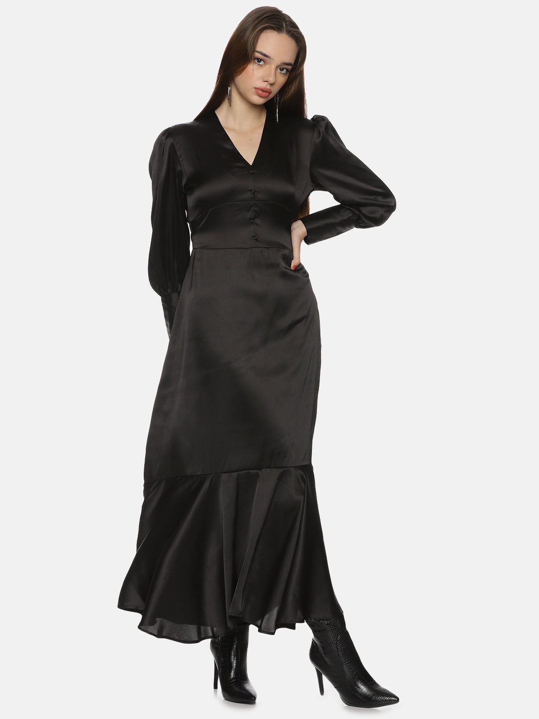 Buy full sleeve v neck maxi dress