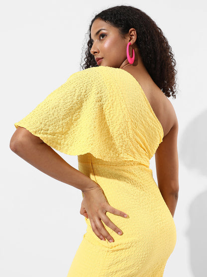 Solid One-Shoulder Dress With Ruffle Detail