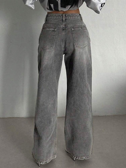 Comet Grey Washed Wide Leg Jeans