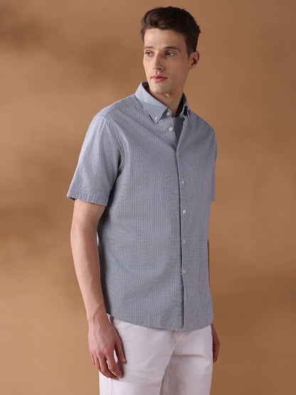 Blue Regular Fit Checked Casual Shirt for Men (LAISA)