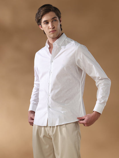 White Regular Fit Casual Cotton Shirt for men (CURVO)