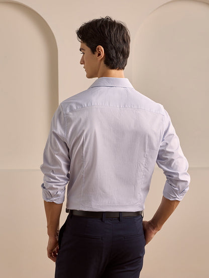 White Slim Fit Striped Formal Poplin Shirt for Men (LIVAN)