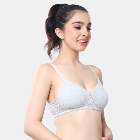Seamless grey melange lace bra Envie 3/4th coverage non wired non padded lightweight comfortable bra for women