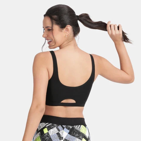 Black sports bra Envie non padded non wired full coverage comfortable gym workout bra for daily activewear