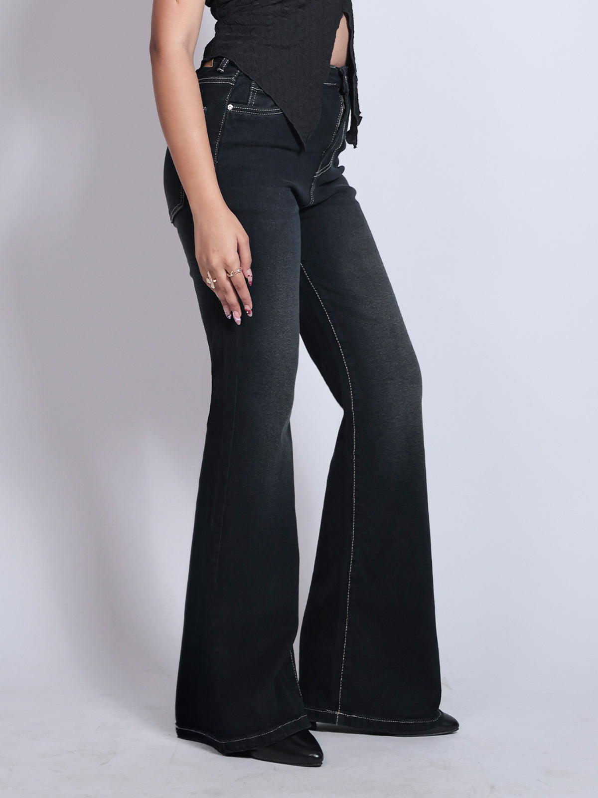 Premium Space Black Washed Bootcut Jeansâ€¨â€¨