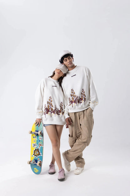 Frost Flower Printed White Sweatshirt Off Sinners