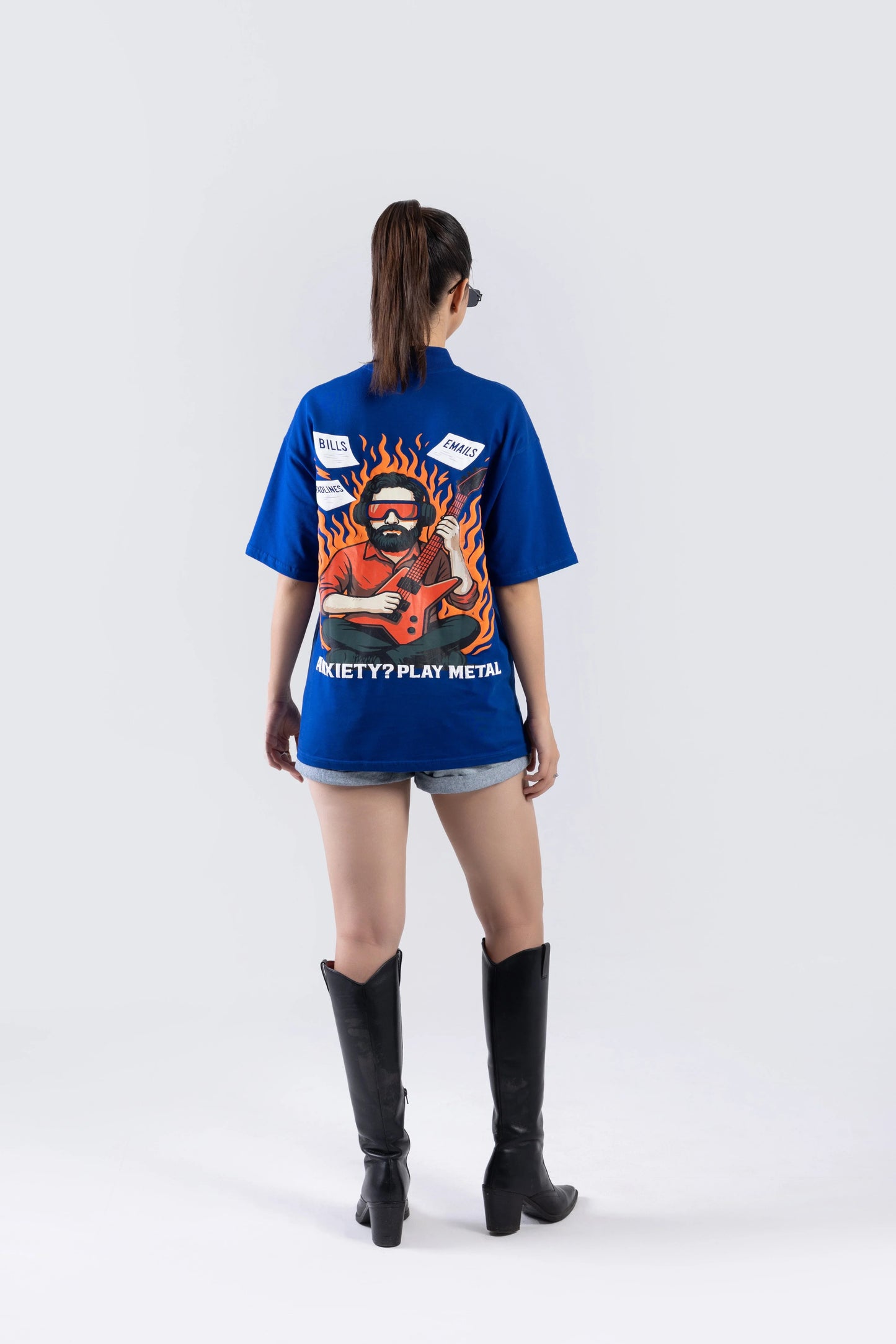 "Play Metal" Round Neck Printed Blue T-Shirt