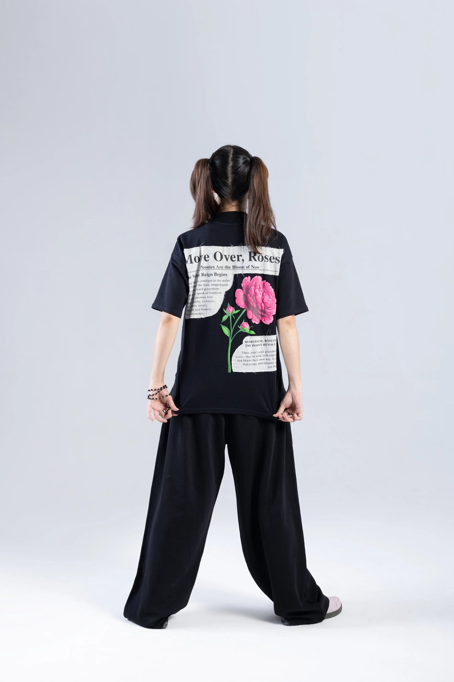 "Move Over Roses" Round Neck Printed Black T-Shirt