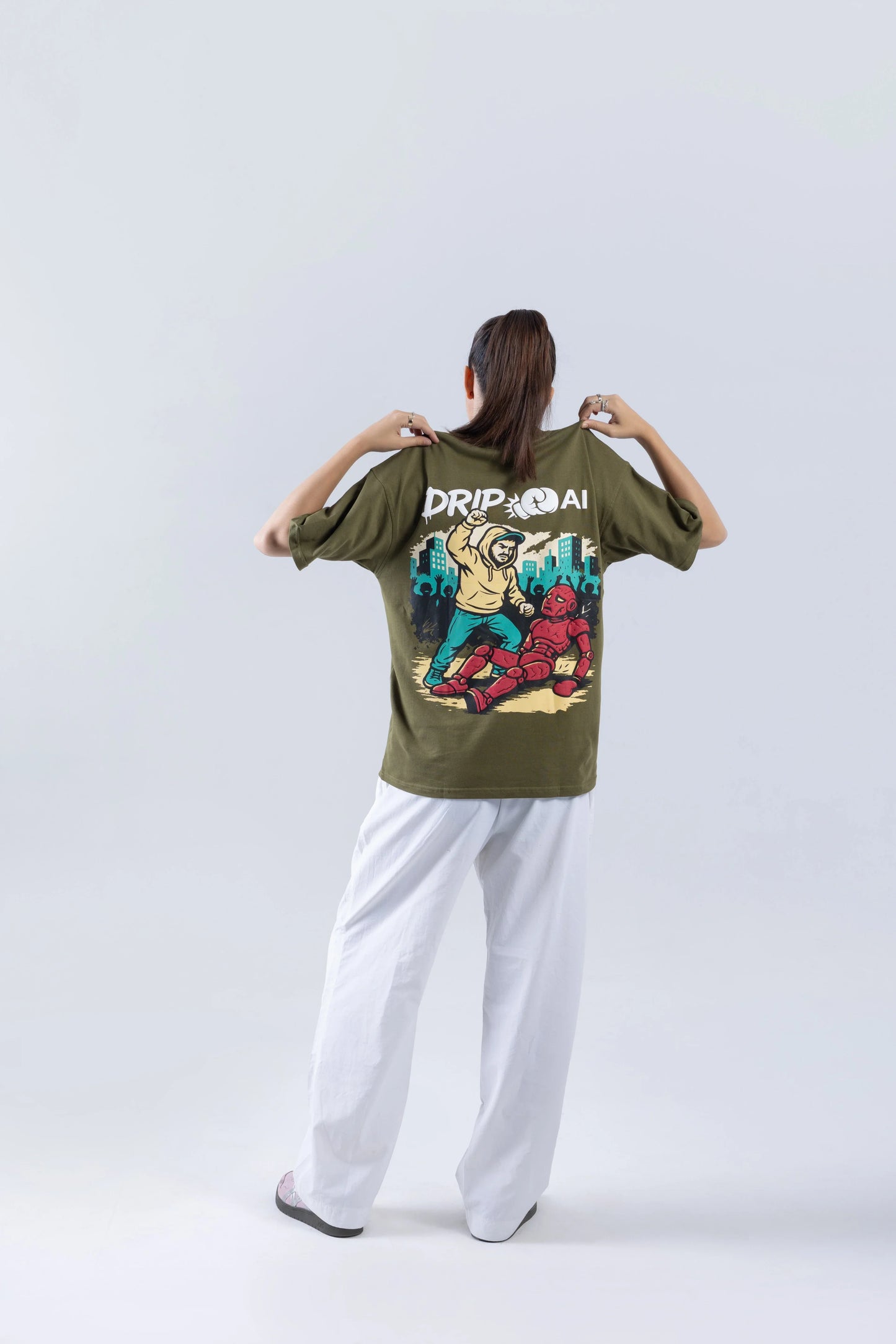 “Drip > AI” Round Neck Green T-shirt