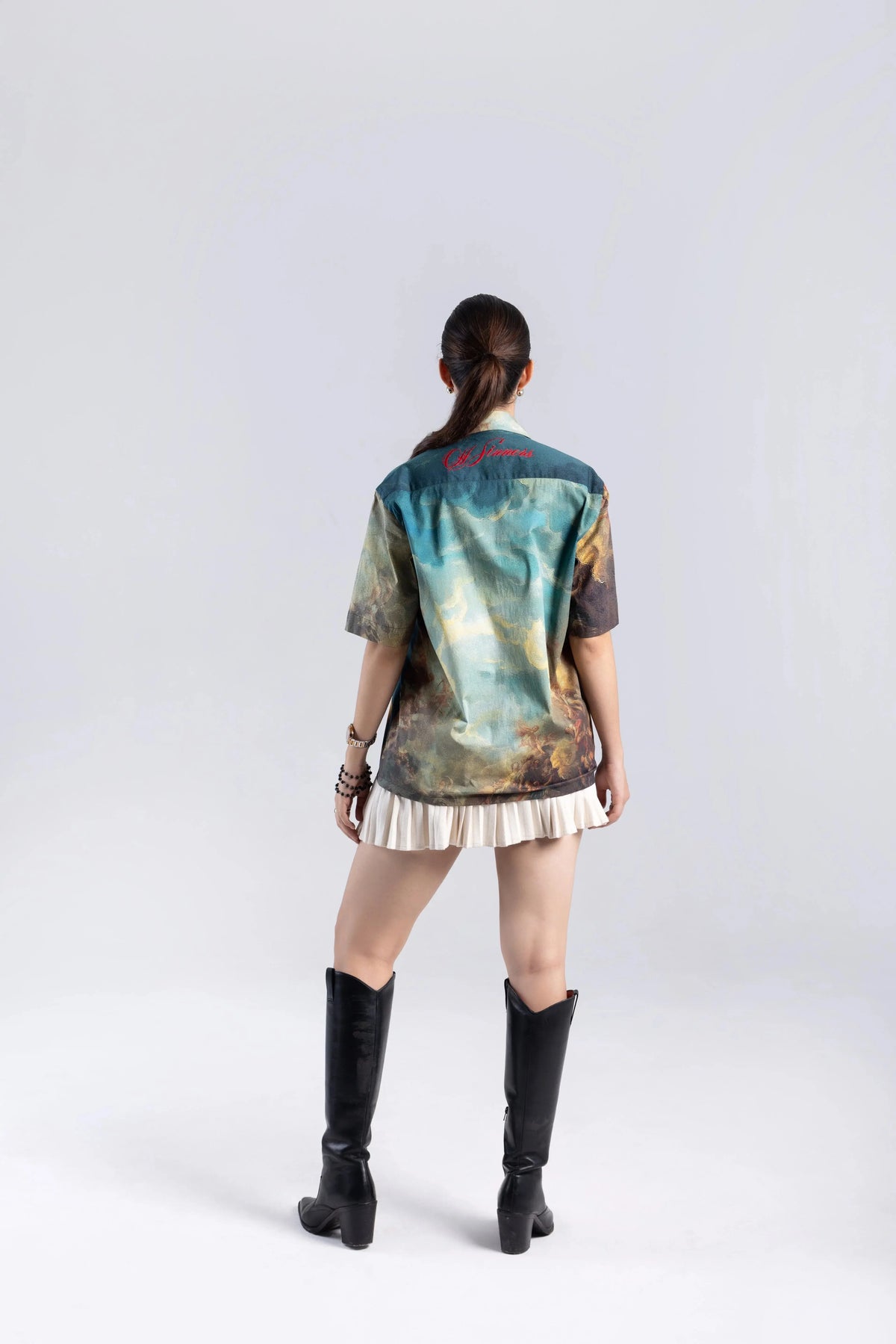 Court of Chaos Oversized Printed Cuban Collar Shirt Off Sinners