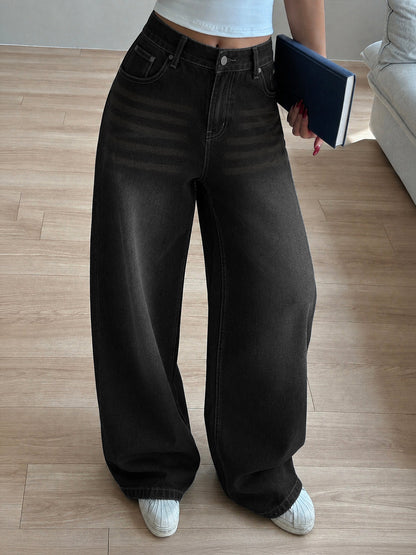 Night Black Tinted Super Wide Leg Jeans