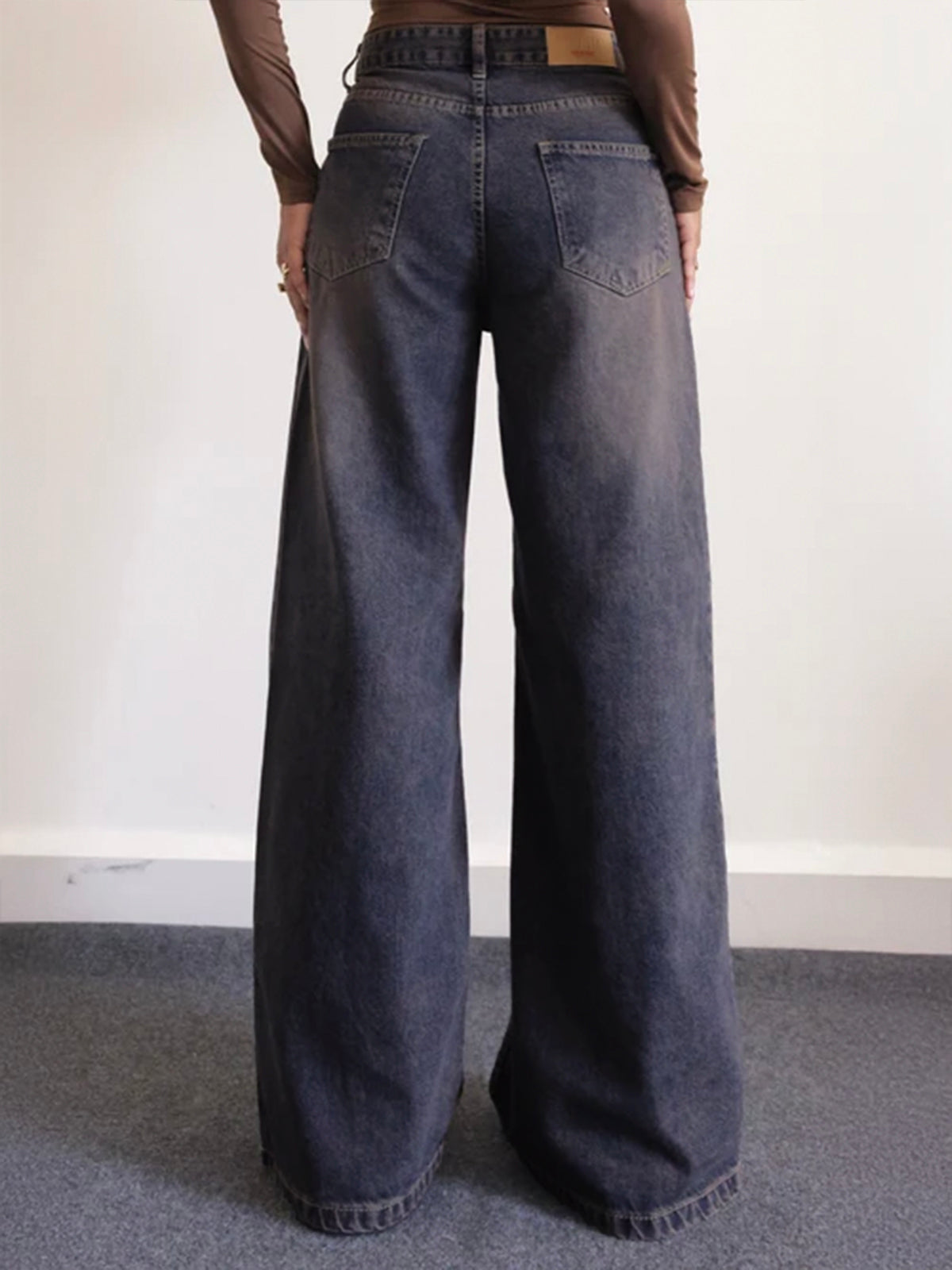 Burnt Blue Panelled Y2K Wide Leg Jeans