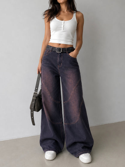 Graphite Blue Tinted Panelled Wide Leg Jeans