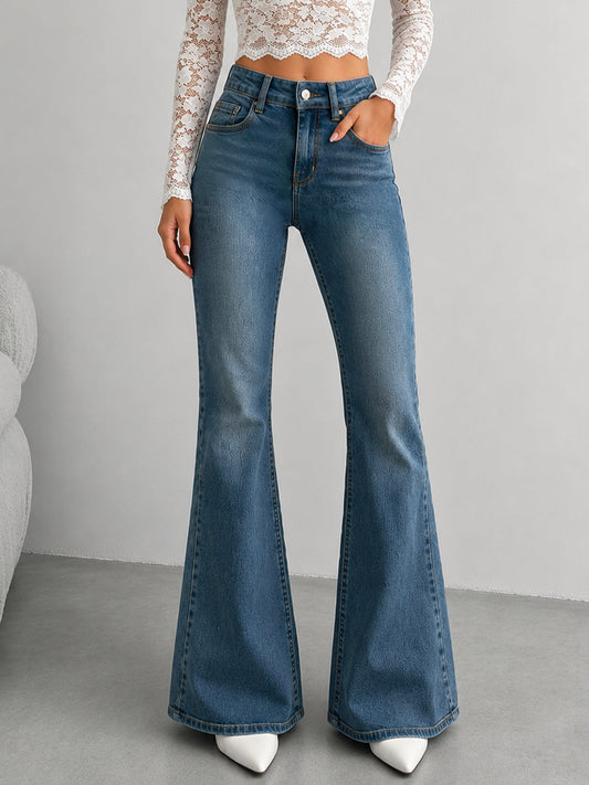 Premium Vintage Aqua Blue Washed Bootcut Jeans