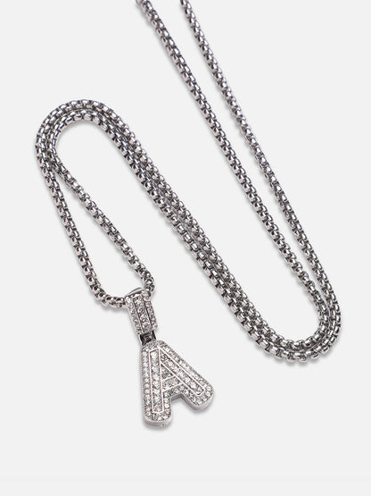 Embellished A Alphabet Pendant with Chain - Silver