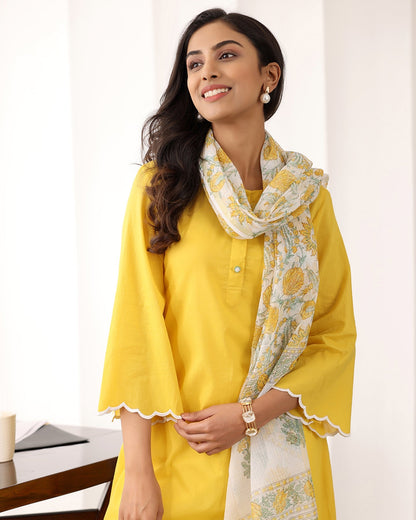 YELLOW COTTON KURTA-DUPATTA SET