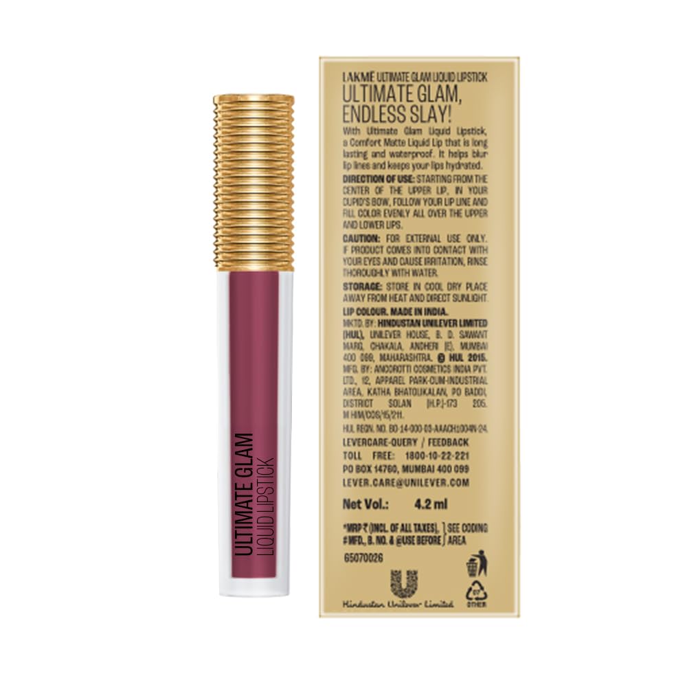 LAKME ULTIMATE GLAM LIQUID LIPSTICK - 15 MAUVE ECSTASY 4.2 ml