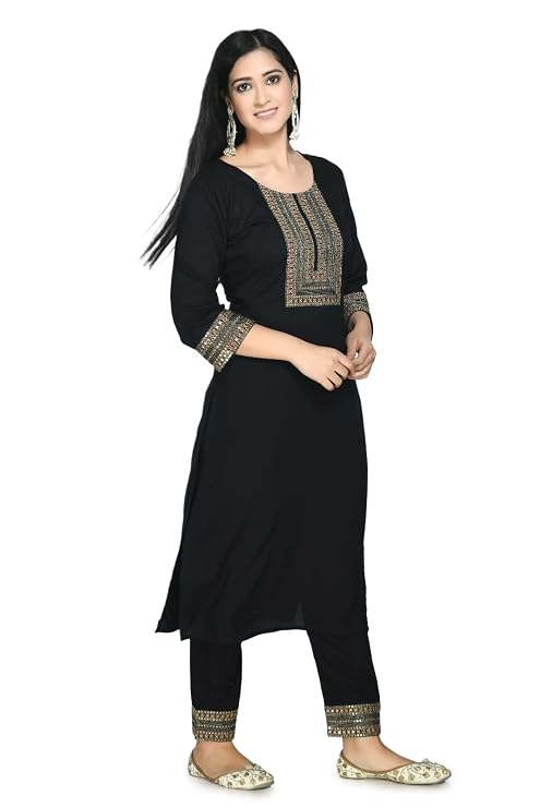 Women's Rayon Liboza Salwar Suit With Dupatta Black (Xxx-Large)