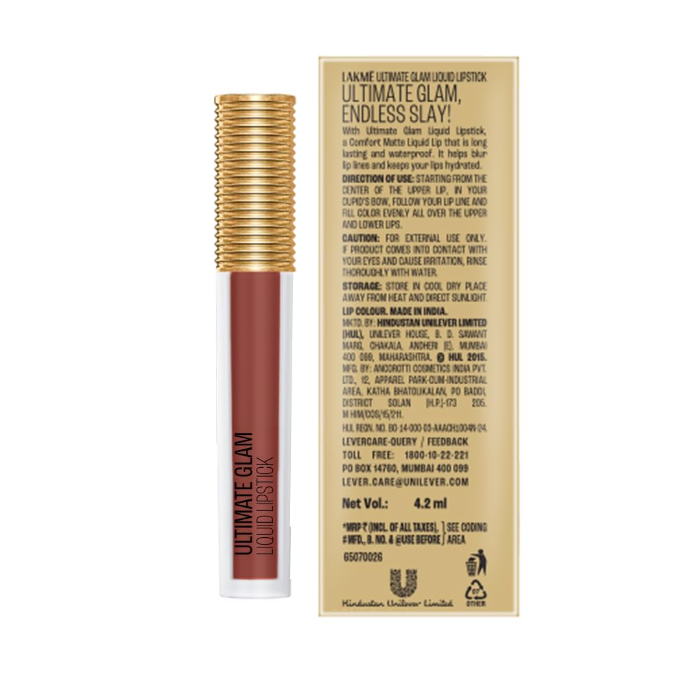 LAKME ULTIMATE GLAM LIQUID LIPSTICK - 26 Nude Late 4.2 ml