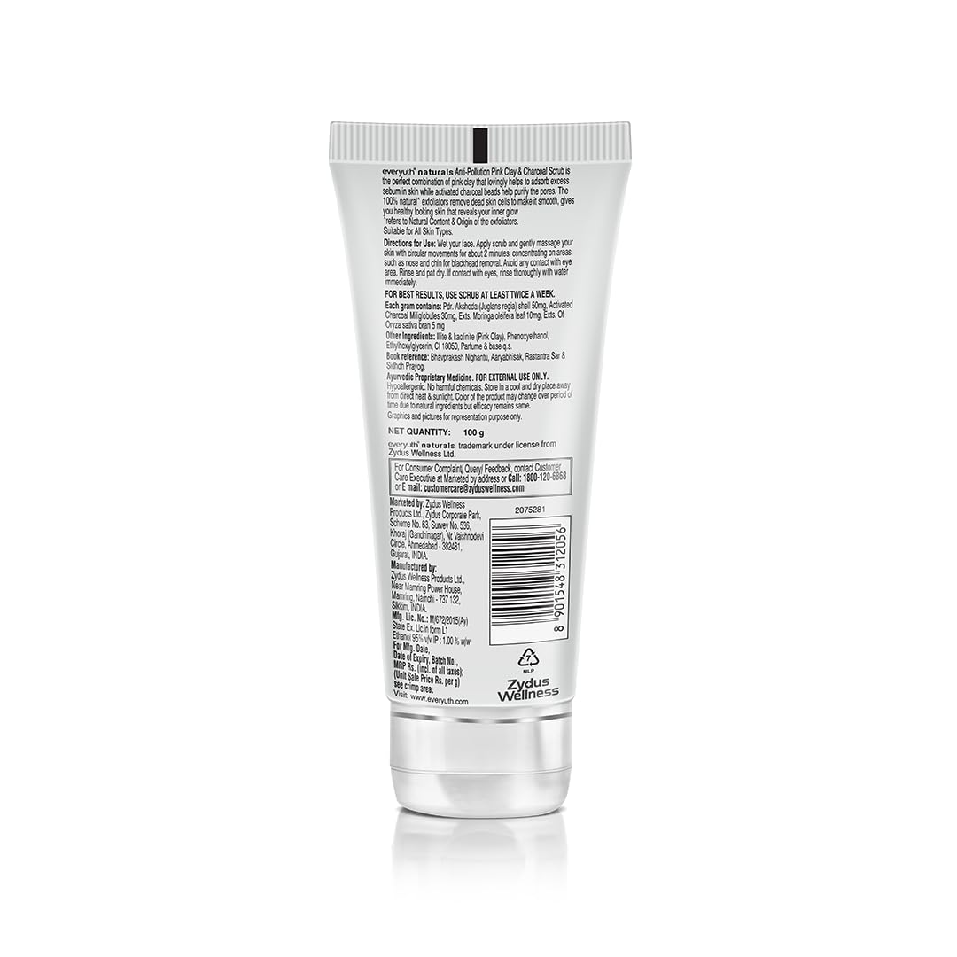 Everyuth Naturals Anti-Pollution Face Scrub - Pink Clay & Charcoal, Exfoliates & Detoxifies (100g)