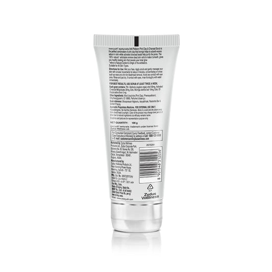 Everyuth Naturals Anti-Pollution Face Scrub - Pink Clay & Charcoal, Exfoliates & Detoxifies (100g)