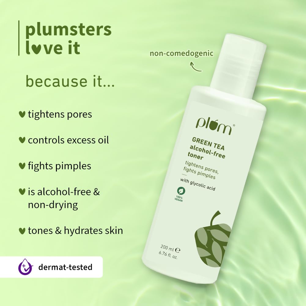 Plum Green Tea Alcohol-Free Toner For Oily, Acne-Prone Skin Clears & Tightens Pores Men Women 200 MILLI_LITRE