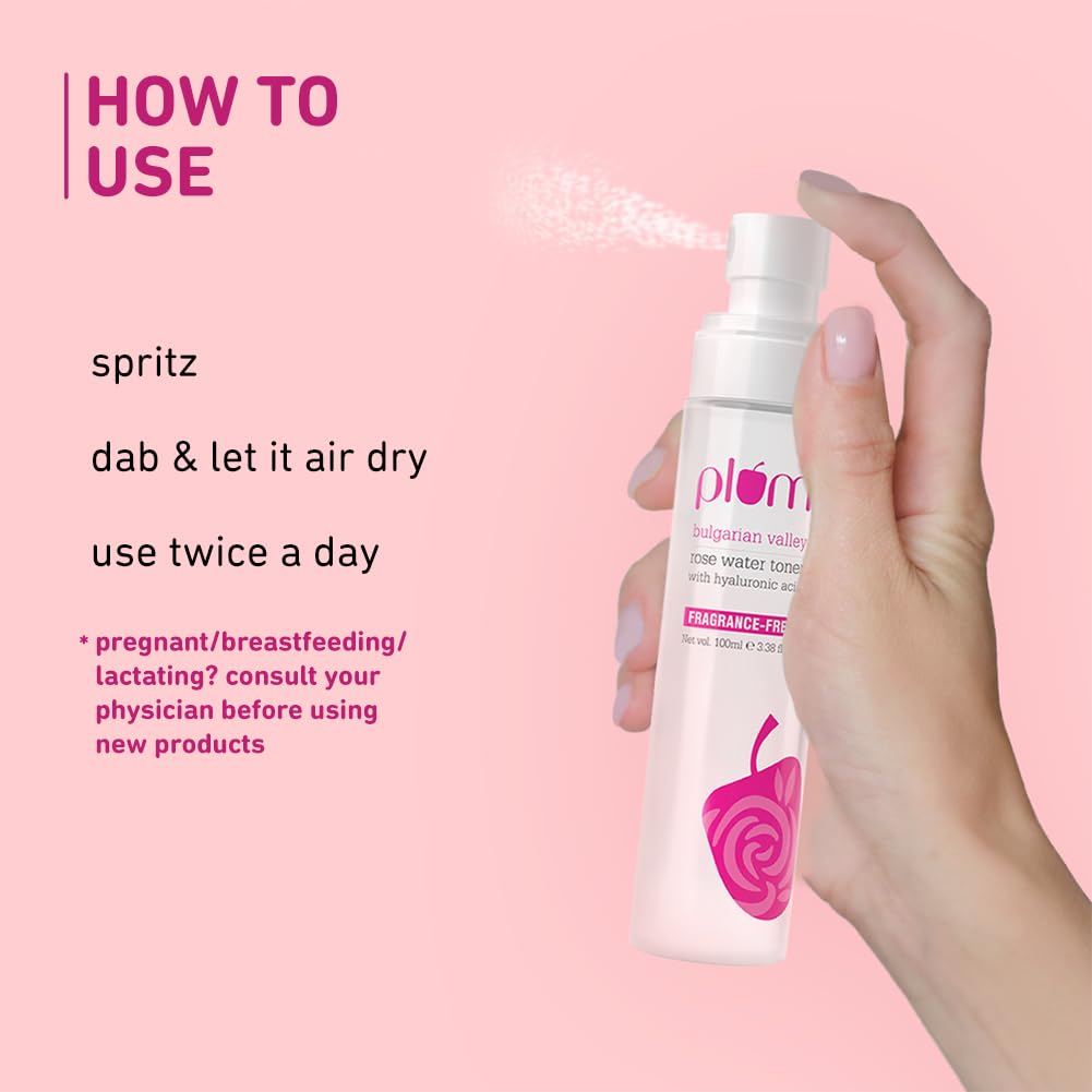 Plum Bulgarian Valley Rose Water Toner With Hyaluronic Acid & Extracts Men Women 100 MILLI_LITRE
