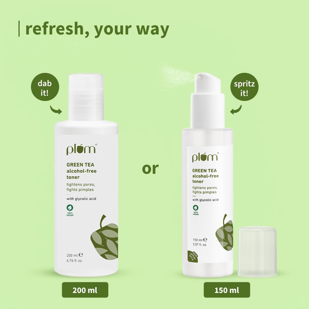 Plum Green Tea Alcohol-Free Toner For Oily, Acne-Prone Skin Clears & Tightens Pores Men Women 200 MILLI_LITRE