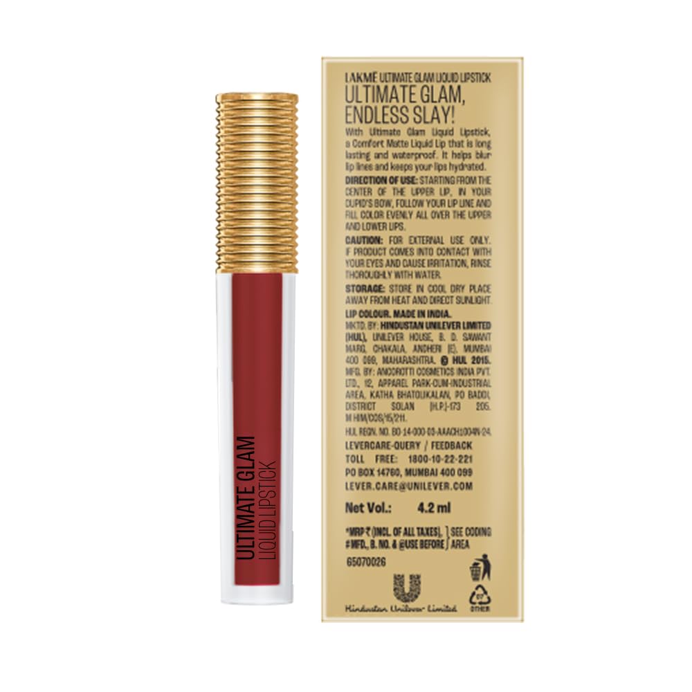 LAKME ULTIMATE GLAM LIQUID LIPSTICK - 4 CRIMSON ROSE 4.2 ml